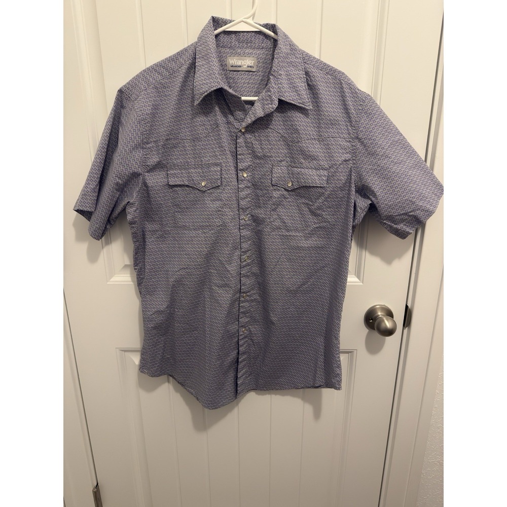 Wrangler Wrancher Mens Purple Geometric Pearl‎ Snap Western Shirt Short Sleeve